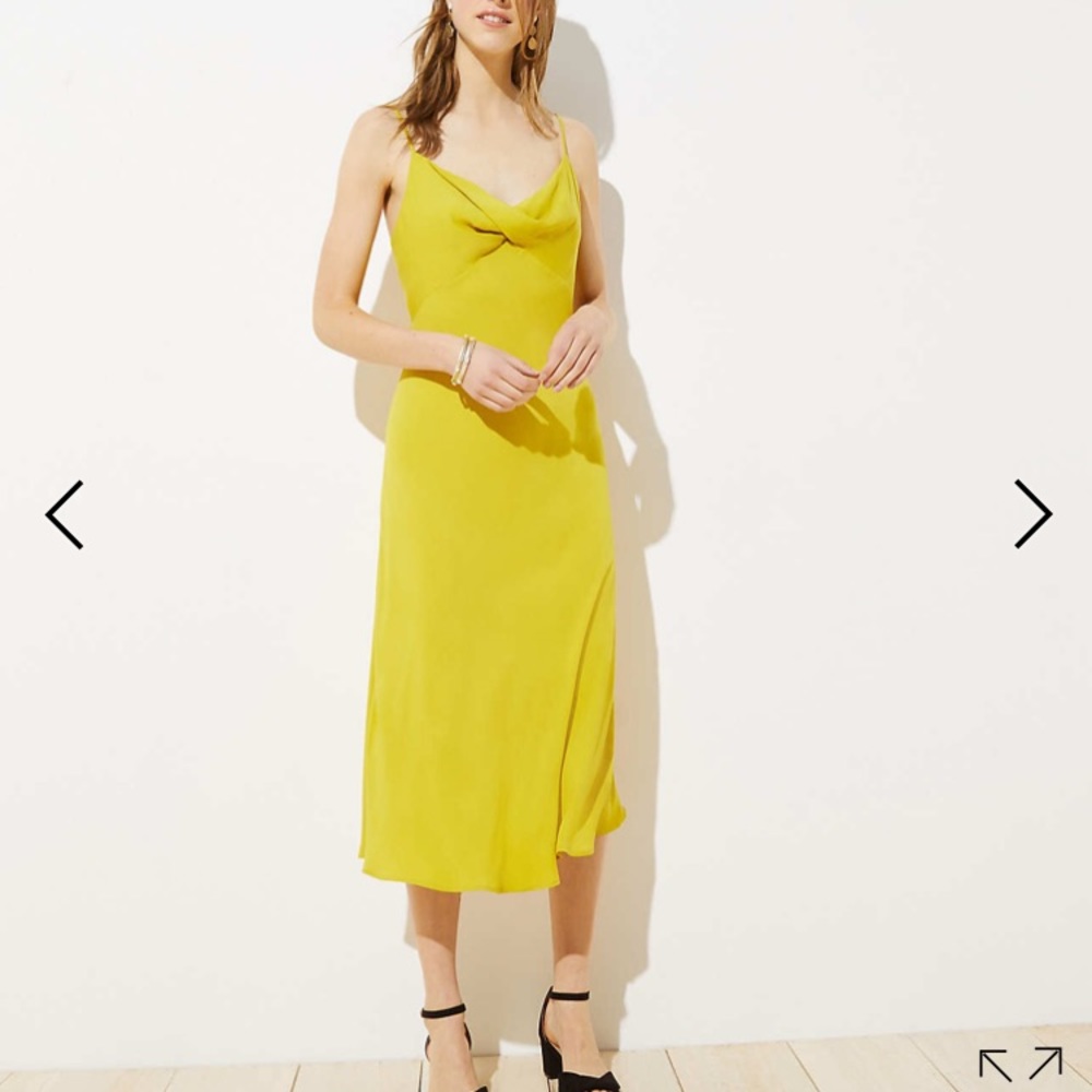 LOFT yellow twist chic midi dress